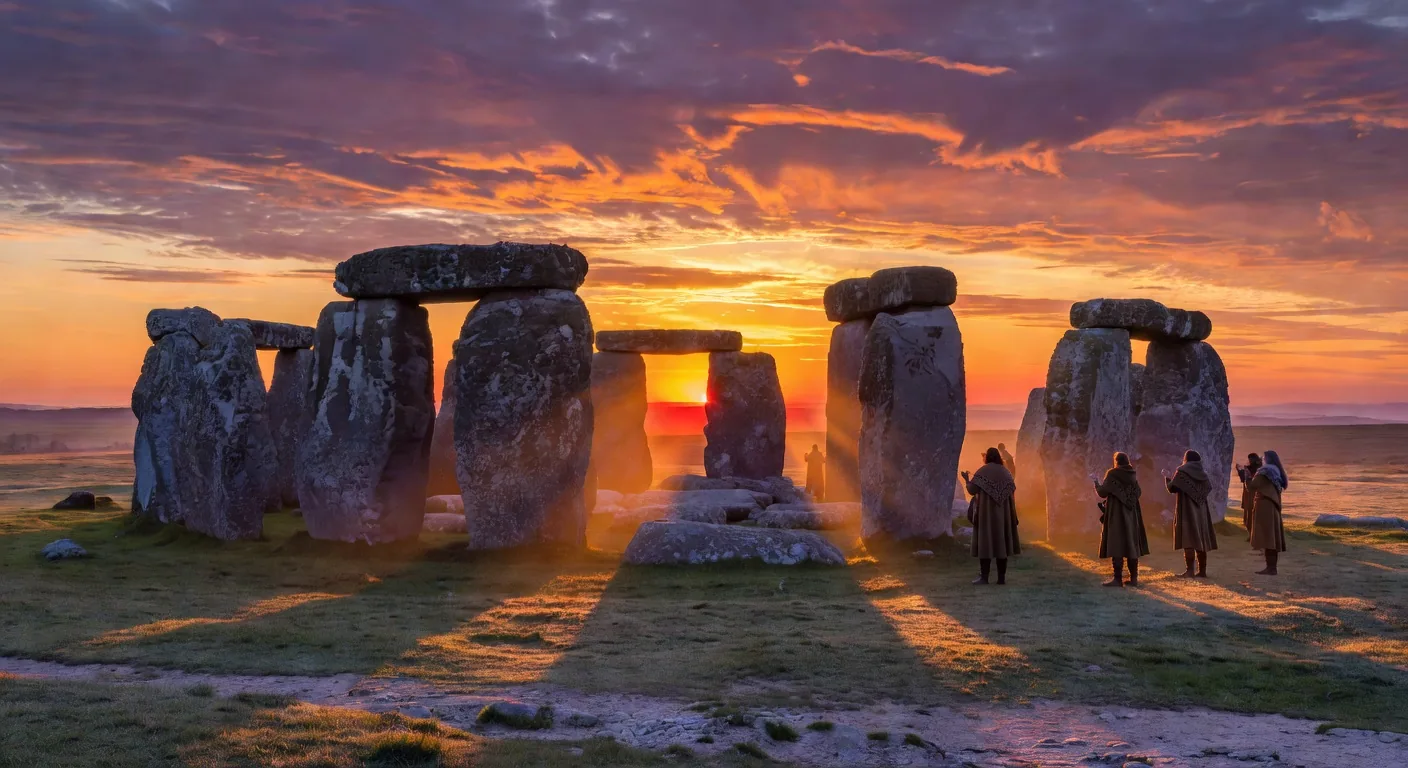 Stonehenge at sunset — ancient monument on Salisbury Plain